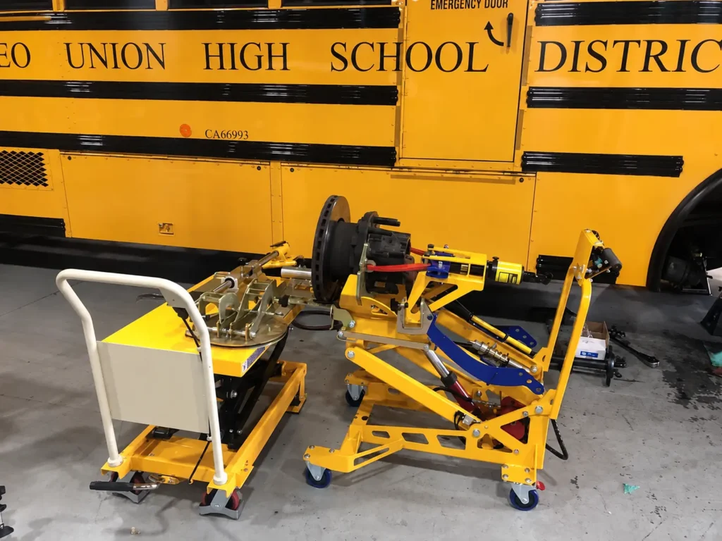 Brake Service Equipment in School Bus Workshop